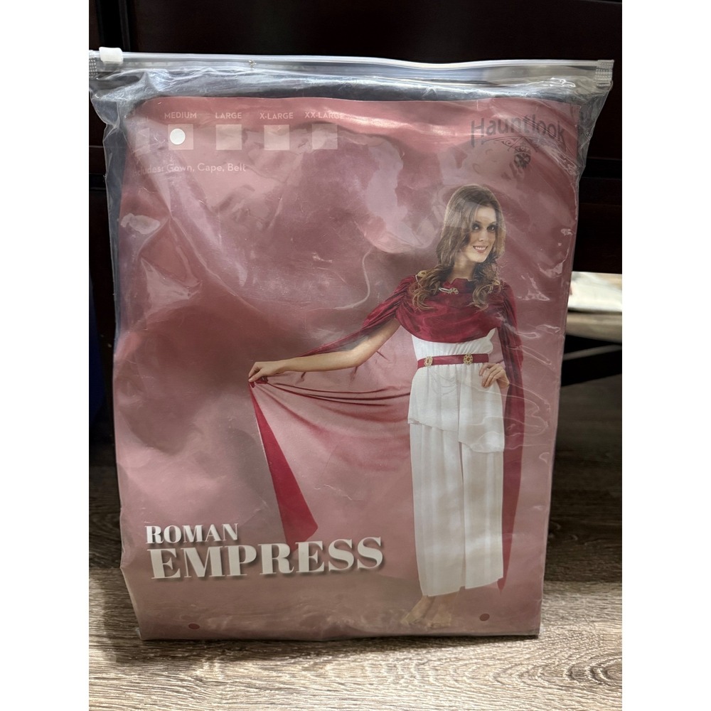 Hauntlook Roman Empress Costume Set Womens Medium White Gown Cape Belt ‎ NEW